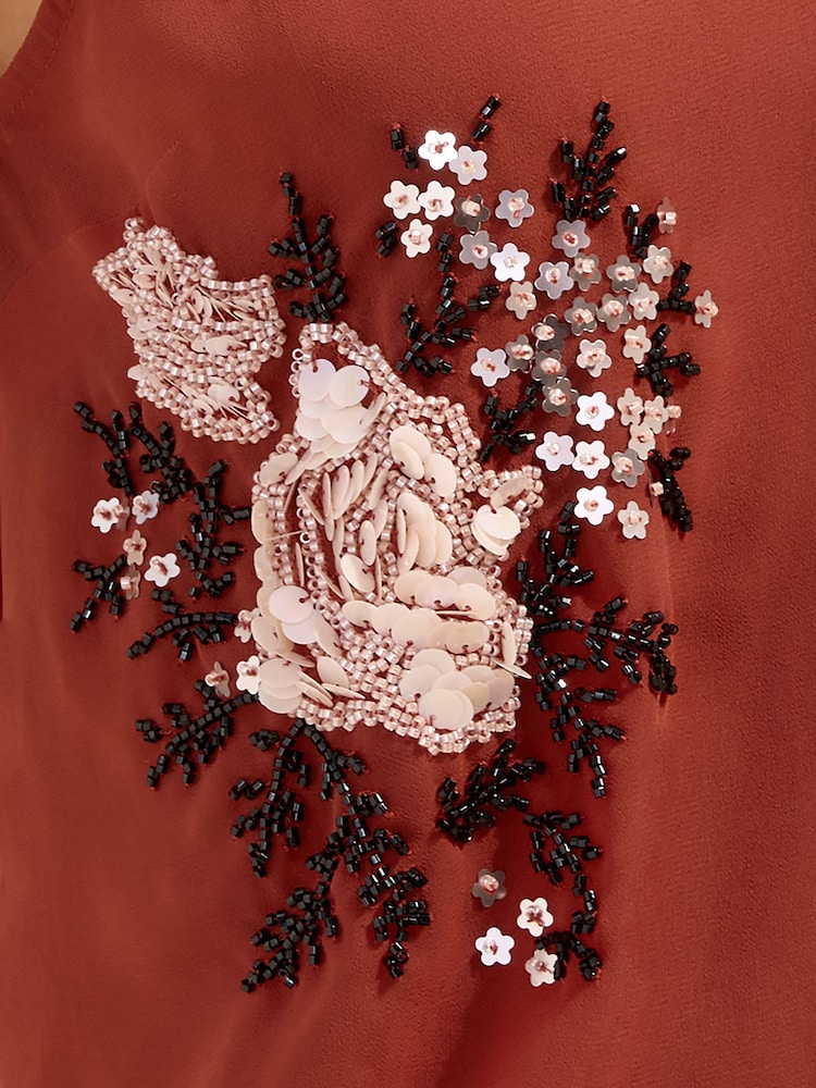 Friends Like These Rust Red Embellished Sleeveless Scarf Top - Image 2 of 5