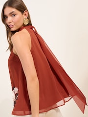 Friends Like These Rust Red Embellished Sleeveless Scarf Top - Image 4 of 5