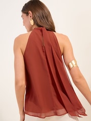 Friends Like These Rust Red Embellished Sleeveless Scarf Top - Image 5 of 5