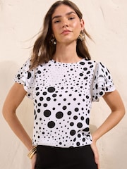 Friends Like These Mono Spot Angel Sleeve Ruffle Blouse - Image 4 of 4