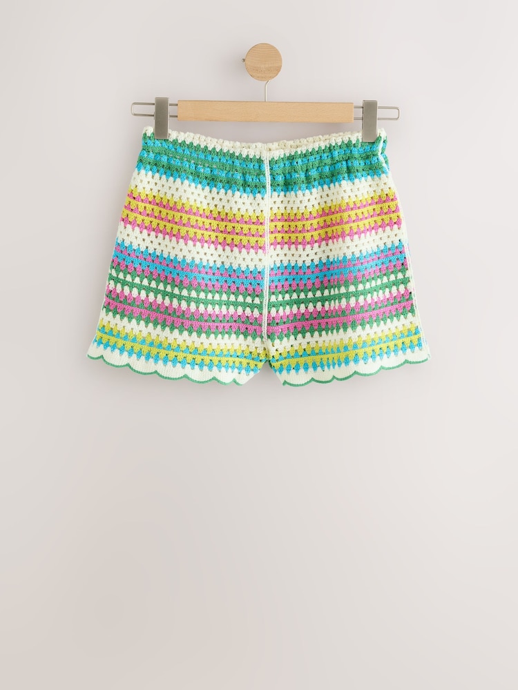 مقلم ألوان متعددة زاهية - شورت قطني كروشيه منسق - صورة 1 من 3