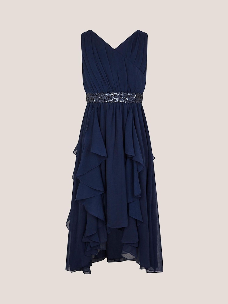 Girls Monsoon Blue Clemmie Sequin Chiffon Prom Dress 8 Years