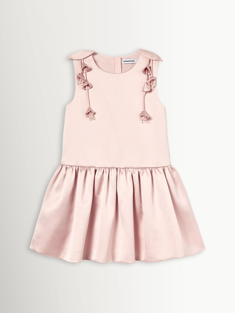 Self-Portrait Pink Pink Satin Sleeveless Flower Dress - Image 1 of 1 Self-Portrait Pink Pink Satin Sleeveless Flower Dress - Image 1 of 1