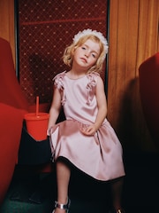 Self-Portrait Pink Pink Satin Sleeveless Flower Dress - Image 2 of 3