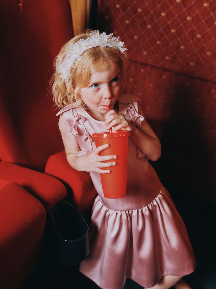 Self-Portrait Pink Pink Satin Sleeveless Flower Dress - Image 3 of 3
