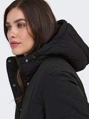 JDY Black Longline Hooded Puffer Coat - Image 4 of 6