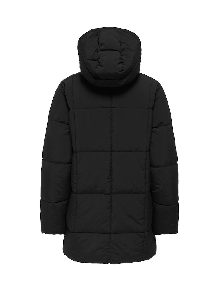 JDY Black Longline Hooded Puffer Coat - Image 6 of 6