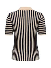JDY Blue Striped Knitted Polo Top - Image 3 of 3