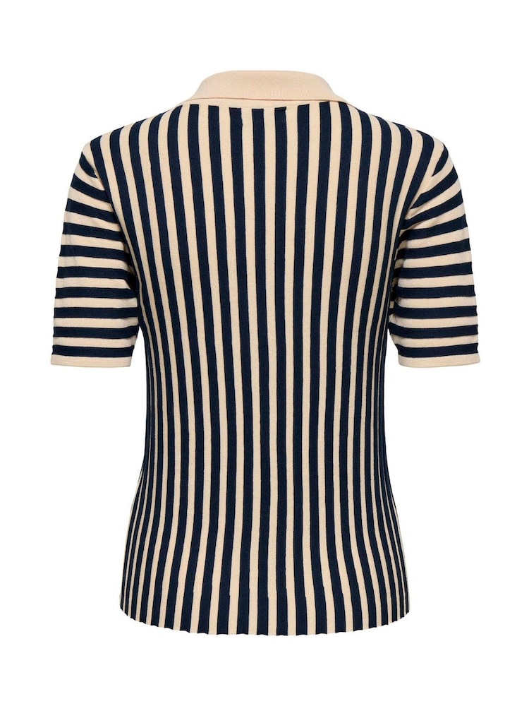 JDY Blue Striped Knitted Polo Top - Image 3 of 3 JDY Blue Striped Knitted Polo Top - Image 3 of 3