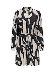 JDY Black Abstract Print Belted Shirt Dress - Image 1 of 2