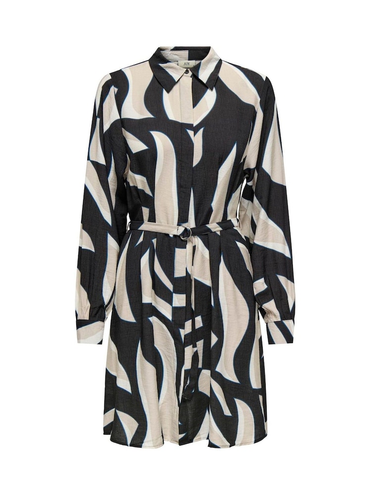JDY Black Abstract Print Belted Shirt Dress - Image 1 of 2 JDY Black Abstract Print Belted Shirt Dress - Image 1 of 2