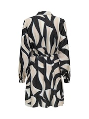 JDY Black Abstract Print Belted Shirt Dress - Image 2 of 2