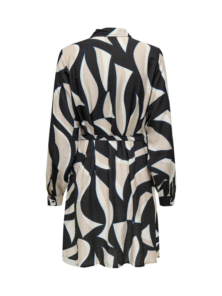 JDY Black Abstract Print Belted Shirt Dress - Image 2 of 2 JDY Black Abstract Print Belted Shirt Dress - Image 2 of 2