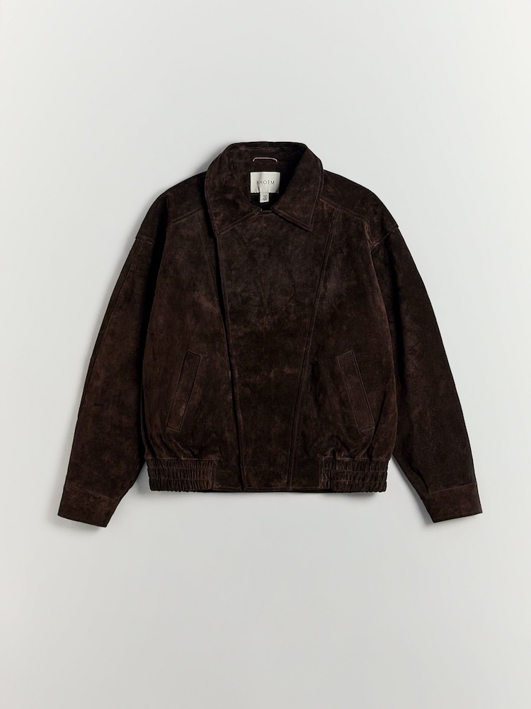 BHOEM Real Leather Bomber Chocolate Brown Jacket - Image 6 de 6