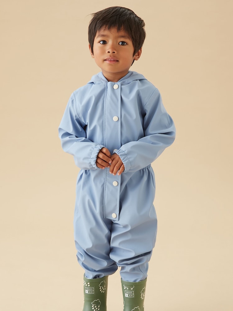 MORI Blue Dinosaur Lined Waterproof Puddlesuit - Image 2 of 7 MORI Blue Dinosaur Lined Waterproof Puddlesuit - Image 2 of 7