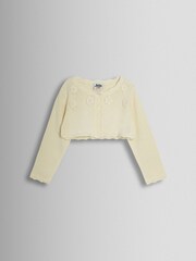 JoJo Maman Bébé Cream Crochet Flower Bolero Cardigan - Image 1 of 3