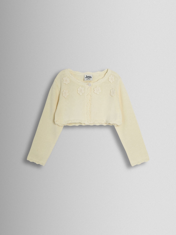 JoJo Maman Bébé Cream Crochet Flower Bolero Cardigan - Image 1 of 3