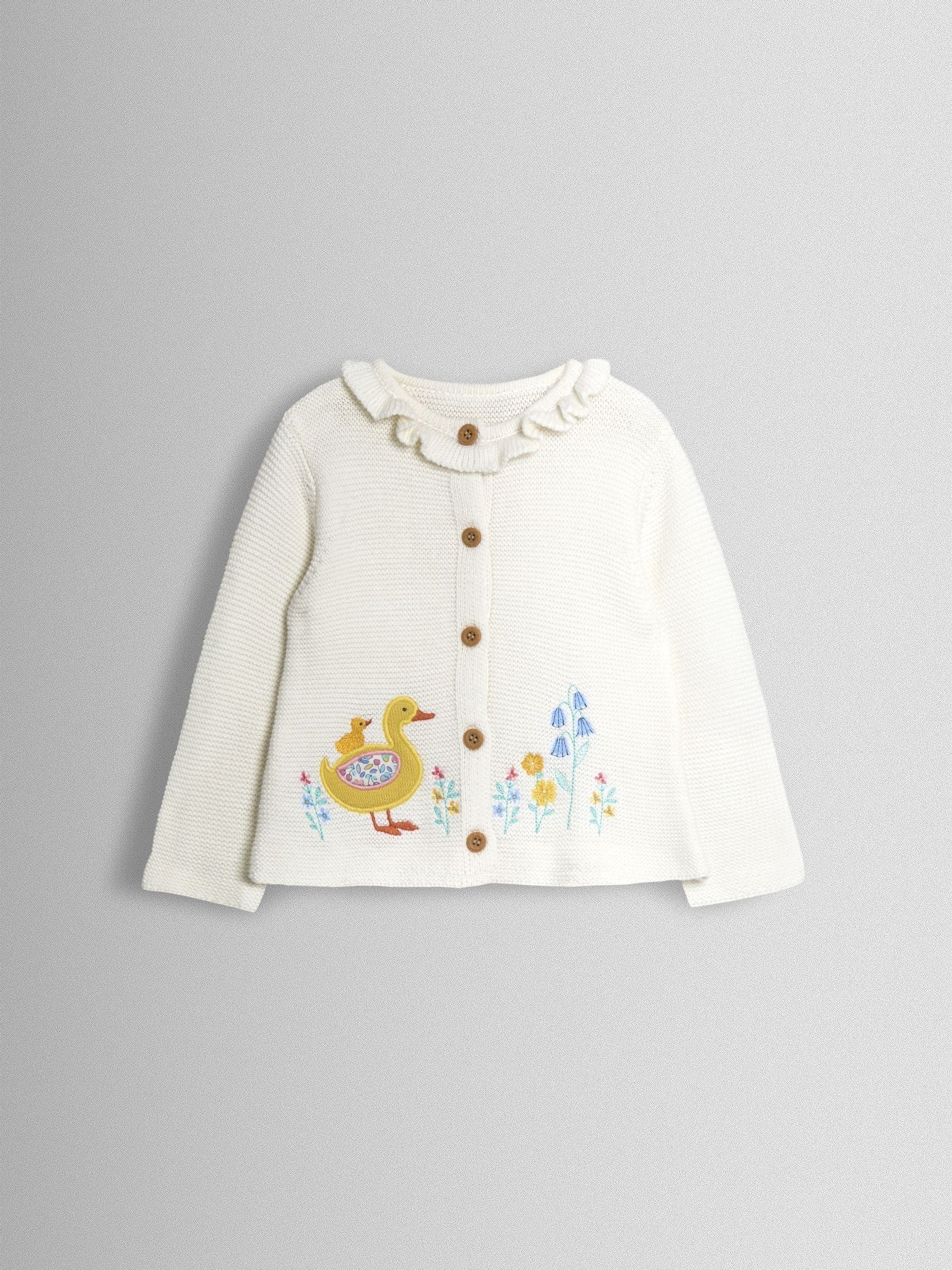 Jojo Maman Bébé Cream Duck Floral Appliqué Cardigan