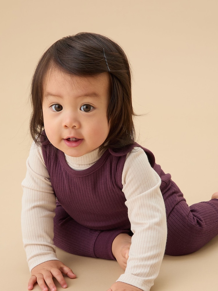 MORI Purple Supersoft Ribbed Romper Dungarees - Image 2 of 3 MORI Purple Supersoft Ribbed Romper Dungarees - Image 2 of 3