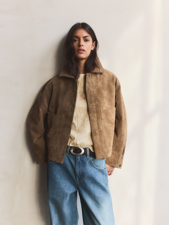 high street taupe suede jacket for women