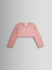 JoJo Maman Bébé Pink Crochet Flower Bolero Cardigan - Image 1 of 3
