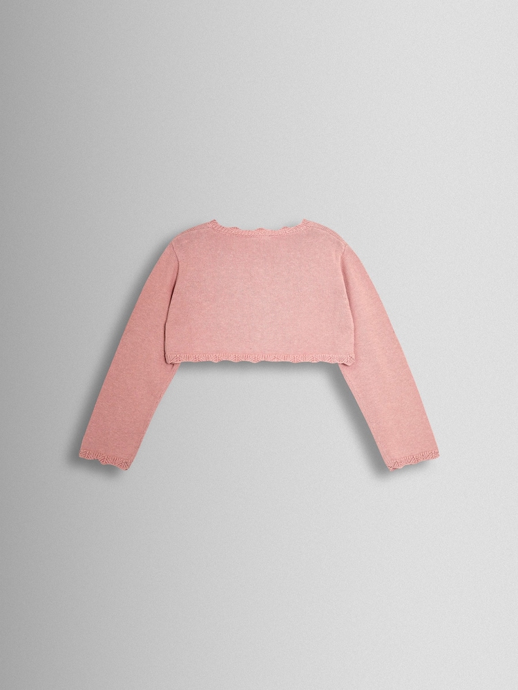 JoJo Maman Bébé Pink Crochet Flower Bolero Cardigan - Image 2 of 3