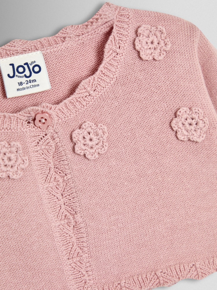 JoJo Maman Bébé Pink Crochet Flower Bolero Cardigan - Image 3 of 3