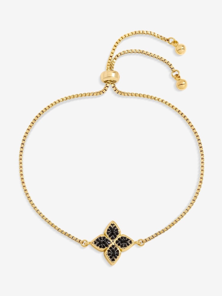 Jon Richard Gold 14K Plated and Jet Druzy Stone Clover Bracelet - Image 1 of 3 Jon Richard Gold 14K Plated and Jet Druzy Stone Clover Bracelet - Image 1 of 3