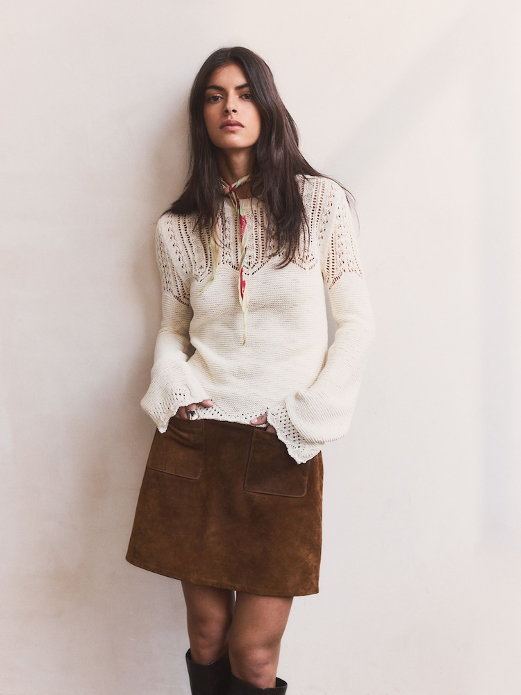 BHOEM Real Leather Tan Brown Mini Skirt - Image 1 of 6 BHOEM Real Leather Tan Brown Mini Skirt - Image 1 of 6