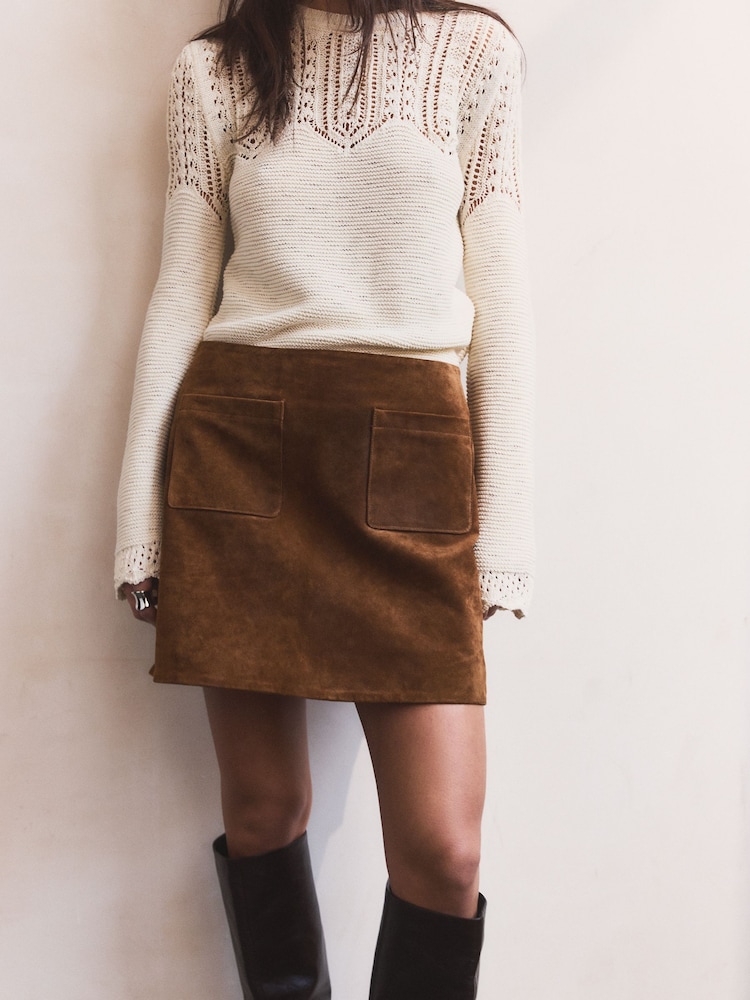 BHOEM Real Leather Tan Brown Mini Skirt - Image 2 of 6 BHOEM Real Leather Tan Brown Mini Skirt - Image 2 of 6