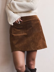 BHOEM Real Leather Tan Brown Mini Skirt - Image 4 of 6