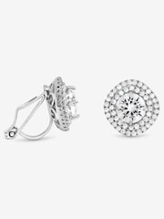 Jon Richard Metallic Rhodium Plated Double Halo Crystal Clip Earrings - Image 1 of 2