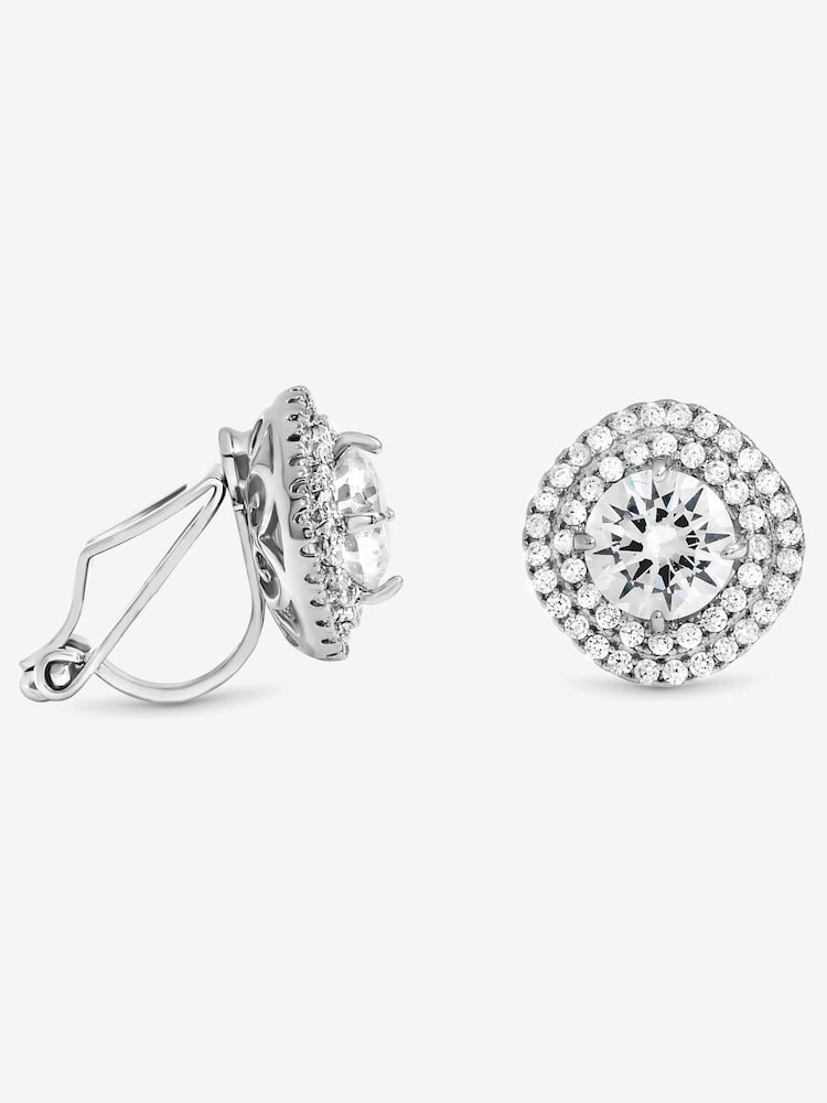 Jon Richard Metallic Rhodium Plated Double Halo Crystal Clip Earrings - Image 1 of 2 Jon Richard Metallic Rhodium Plated Double Halo Crystal Clip Earrings - Image 1 of 2