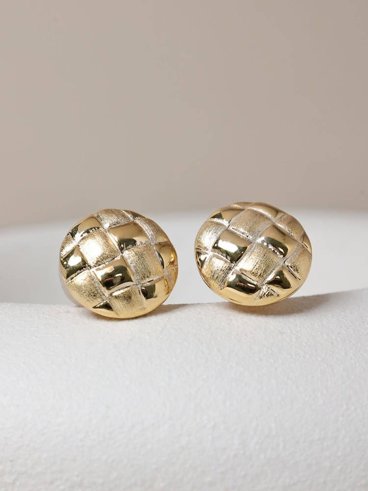 Jon Richard Gold Plated Quilted Brushed Clip Earrings - Image 1 of 3 Jon Richard Gold Plated Quilted Brushed Clip Earrings - Image 1 of 3
