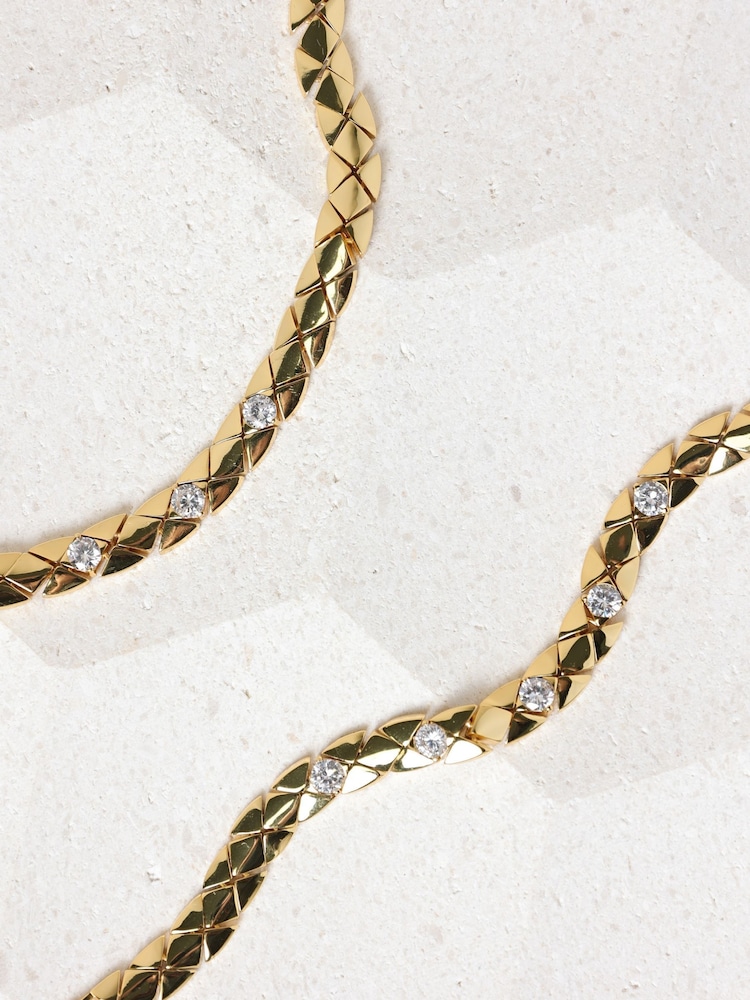 Jon Richard Gold Plated 18K and Crystal Flat Chain Bracelet - Image 2 of 4