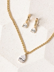 Jon Richard Gold Tone 18K Chain and Cubic Zirconia Peardrop Earrings - Image 3 of 3