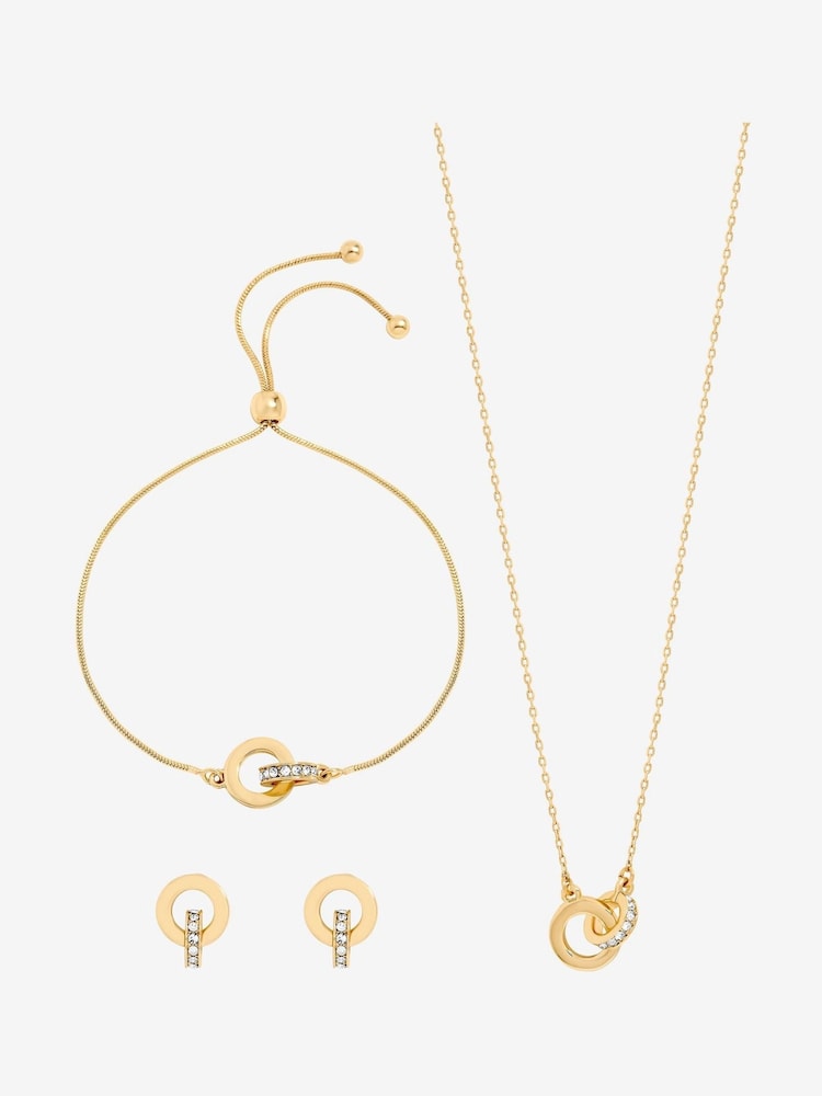 Jon Richard Gold Plated and Crystal Circle Link Trio Set - Gift Box - Image 1 of 4 Jon Richard Gold Plated and Crystal Circle Link Trio Set - Gift Box - Image 1 of 4