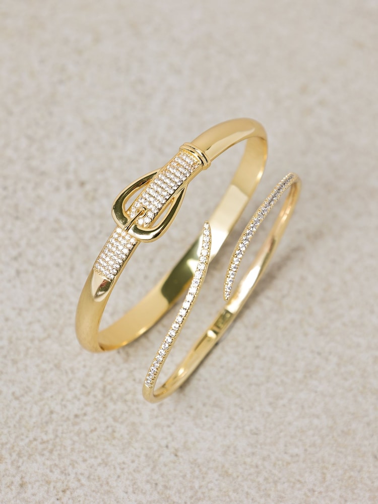 Jon Richard Gold Plated  18K and Pave Buckle Bangle - Image 1 of 4