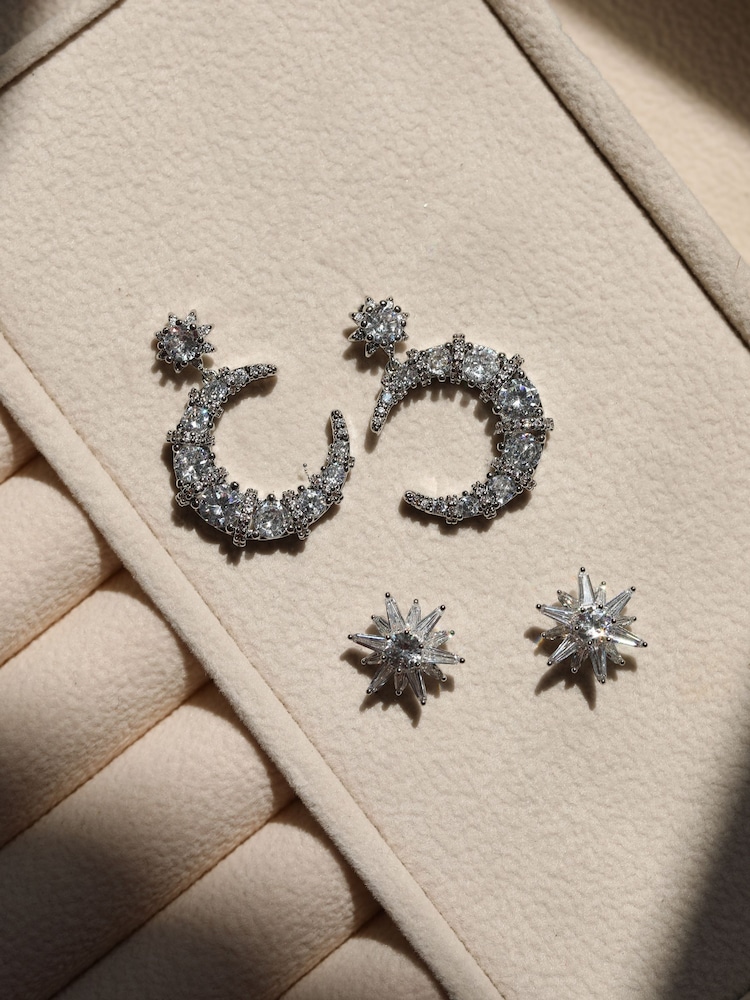Jon Richard Silver Plated Cubic Zirconia Celestial Star Stud Earrings - Image 1 of 2 Jon Richard Silver Plated Cubic Zirconia Celestial Star Stud Earrings - Image 1 of 2