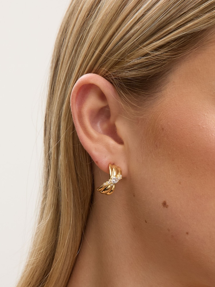 Jon Richard Gold Plated and Crystal Half Hoop Earrings - Image 1 of 3