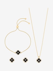 Jon Richard Gold Plated and Jet Clover Trio Set Gift Box - Image 1 of 5