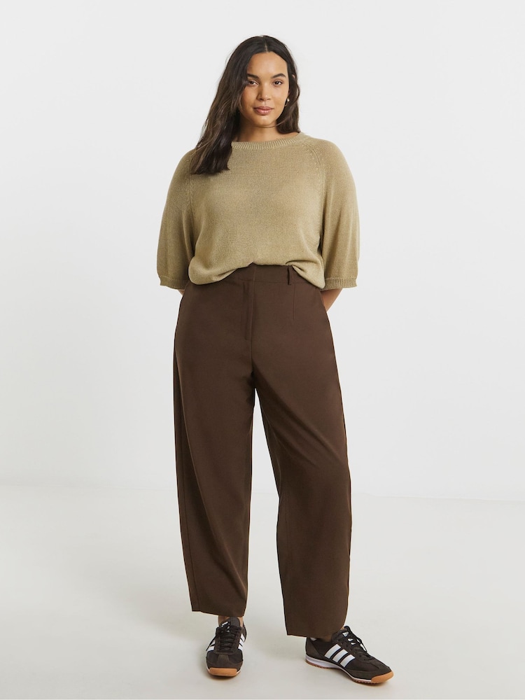 Simply Be Brown Tailored Barrel Leg Trouser - Image 1 of 4 Simply Be Brown Tailored Barrel Leg Trouser - Image 1 of 4