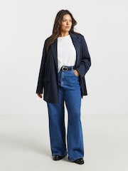 Simply Be Blue Single Breasted Ponte Blazer - Image 1 of 4
