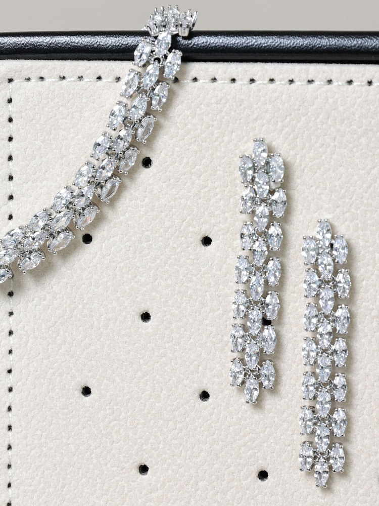 Jon Richard Metallic Rhodium Plated and Cubic Zirconia Navette Bracelet - Image 4 of 4
