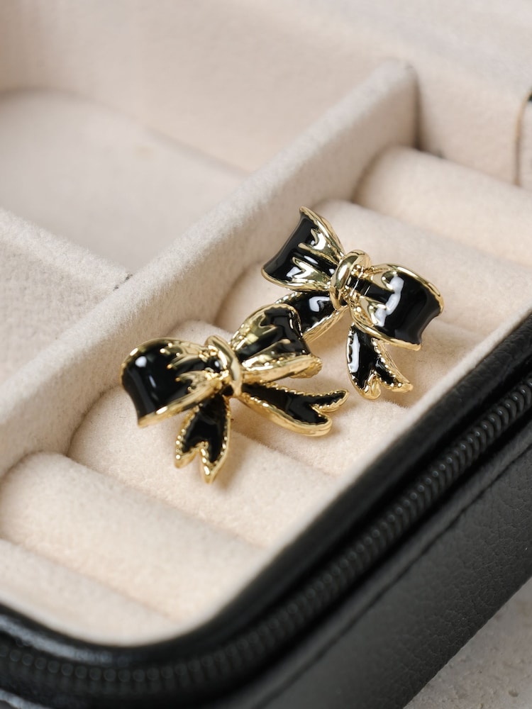 Jon Richard Gold Plated and Jet Bow Earrings - Image 2 of 4 Jon Richard Gold Plated and Jet Bow Earrings - Image 2 of 4