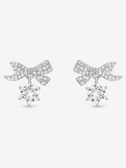 Jon Richard Metallic Rhodium Plated and Pave Mini Bow Earrings - Image 1 of 1