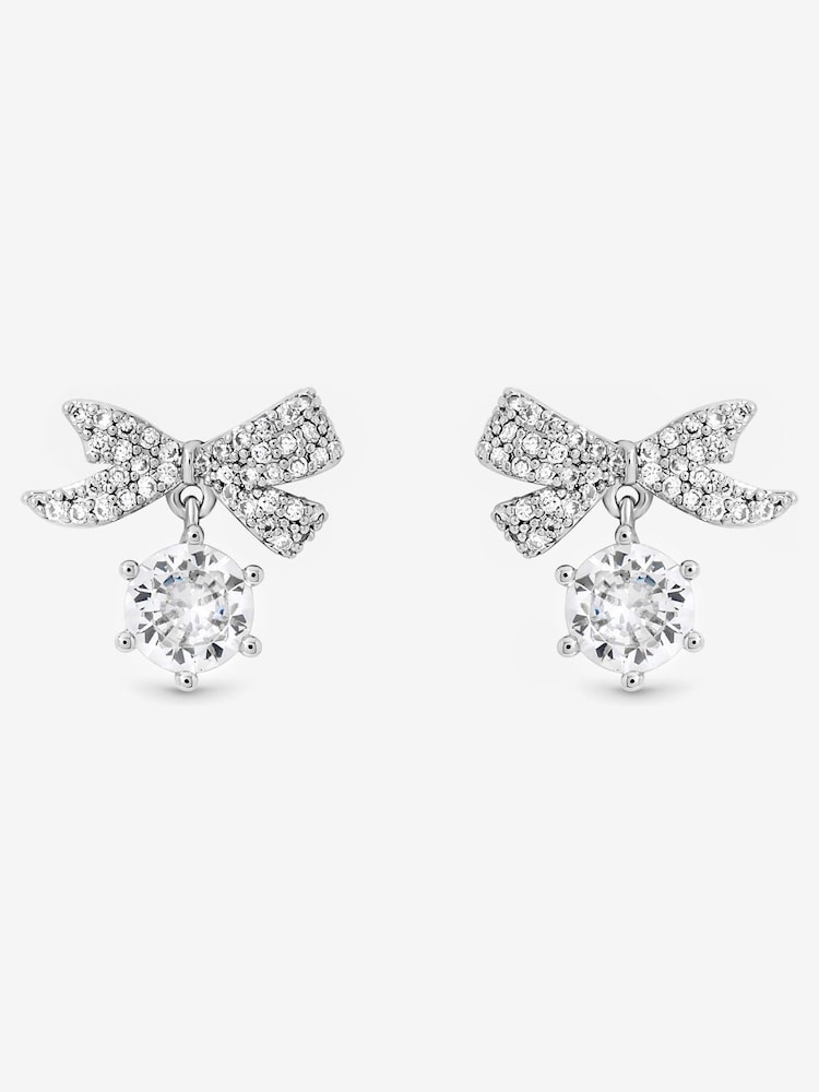 Jon Richard Metallic Rhodium Plated and Pave Mini Bow Earrings - Image 1 of 1 Jon Richard Metallic Rhodium Plated and Pave Mini Bow Earrings - Image 1 of 1
