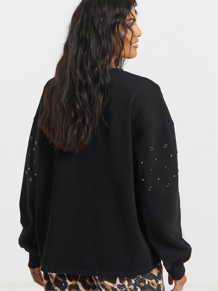 Simply Be Black Stud And Eyelet Sweatshirt - Image 2 of 4 Simply Be Black Stud And Eyelet Sweatshirt - Image 2 of 4