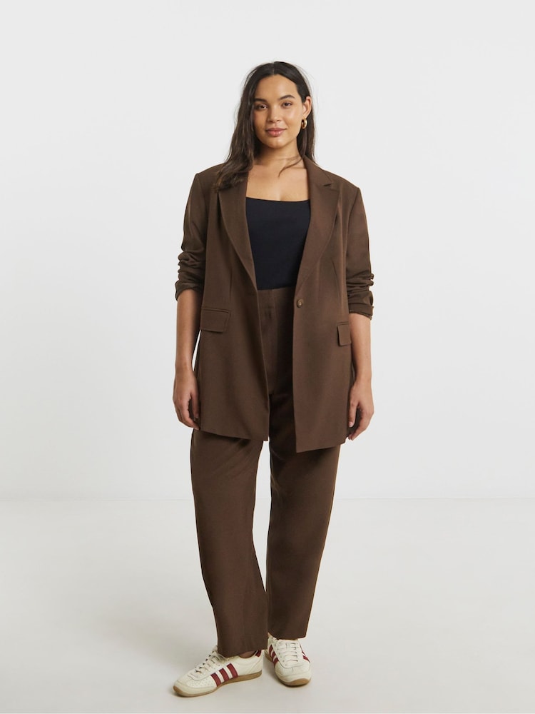 Simply Be Brown Oversized Single Breasted Blazer - Image 1 of 4
