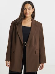 Simply Be Brown Oversized Single Breasted Blazer - Image 2 of 4